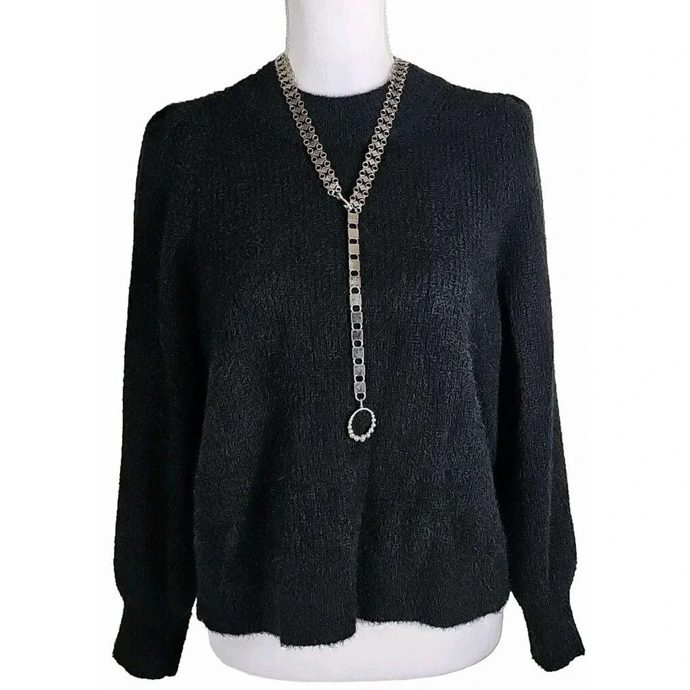Madewell ~Woman Size XL~ Black Knit Pullover Sweater Crewneck Wool Blend.